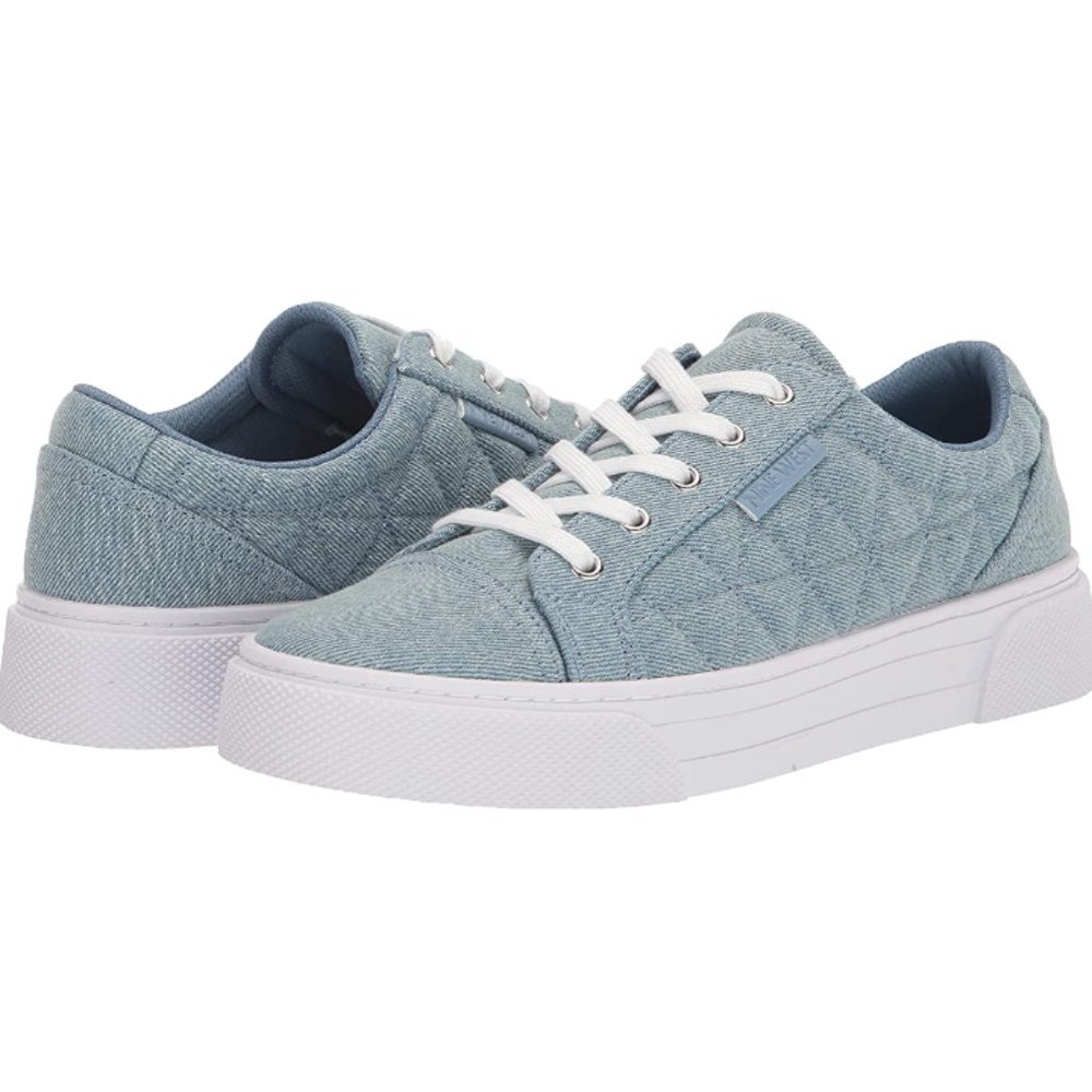 NINE WEST Women's Hola Sneakers Light Denim Blue Quilted Size 8.5